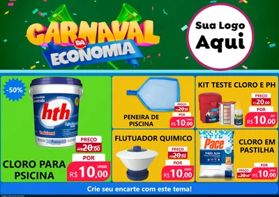 Modelo de Encarte para Encarte A4 Horizontal com o tema Carnaval da Economia para Produtos para Piscina