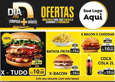 Modelo de Encarte para Encarte A4 Horizontal com o tema Dia D Mais Economia para Hamburgueria