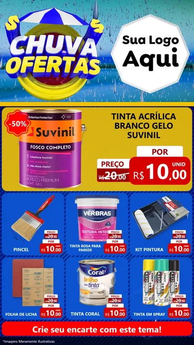 Modelo de Rede Social para Stories com o tema Chuva de Ofertas para Tintas e Ferramentas