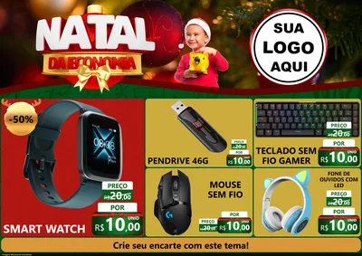 Modelo de Encarte para Encarte A4 Horizontal com o tema Natal da Economia para Informática
