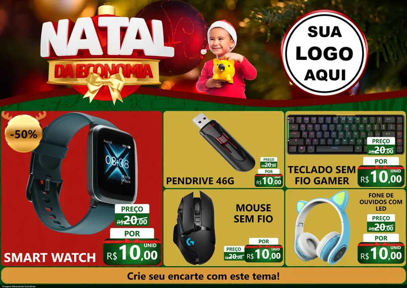 Modelo de Encarte para Encarte A4 Horizontal com o tema Natal da Economia para Informática