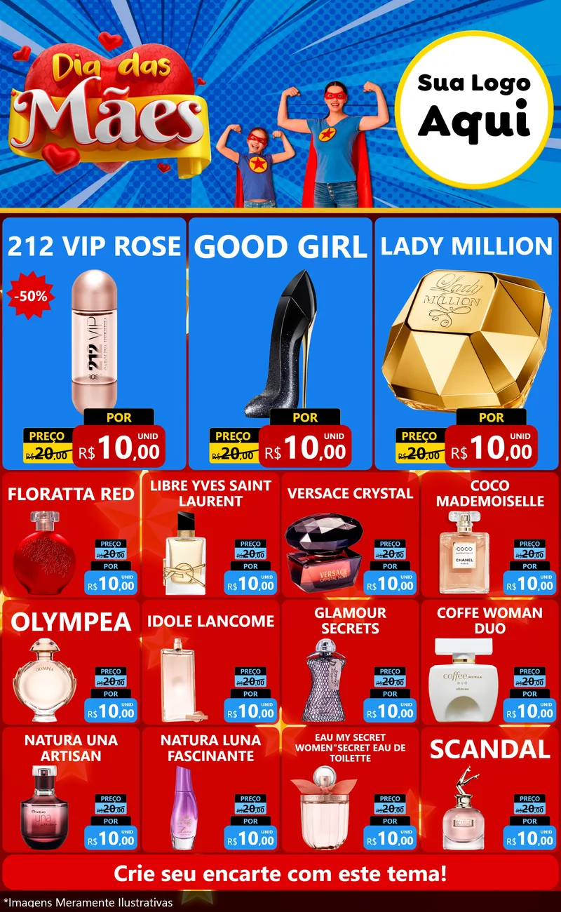 Modelo de Encarte para Encarte Grande com o tema Dia das Mães para Perfumes