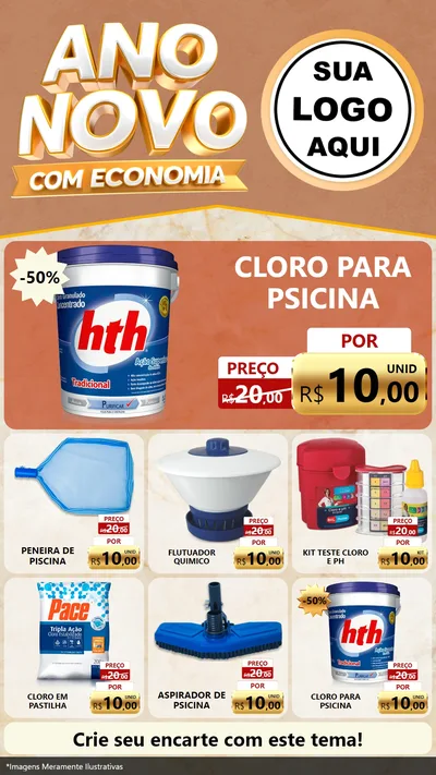 Modelo de Rede Social para Stories com o tema Ano Novo Com Economia para Produtos para Piscina