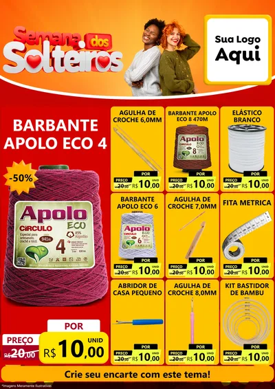 Modelo de Encarte para Encarte A4 Vertical com o tema Semana dos Solteiros para Armarinho e Aviamentos
