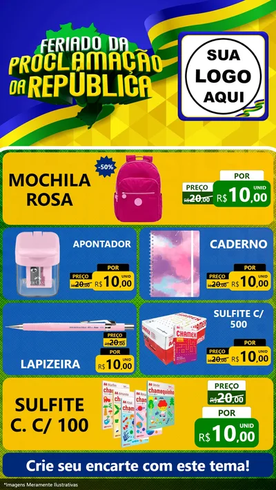 Modelo de TV para TV Vertical com o tema Feriado da Proclamação da República para Papelaria