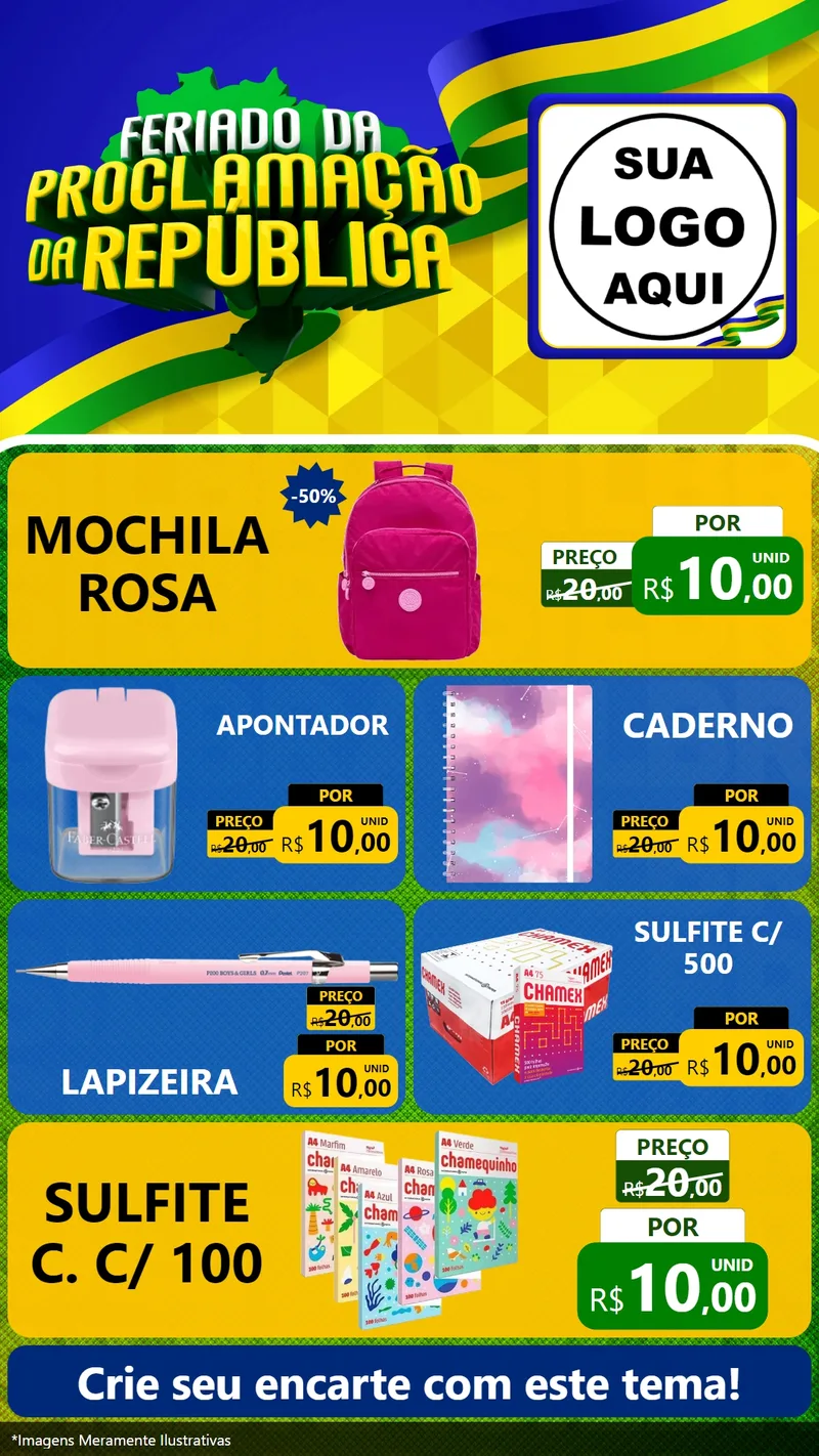 Modelo de TV para TV Vertical com o tema Feriado da Proclamação da República para Papelaria