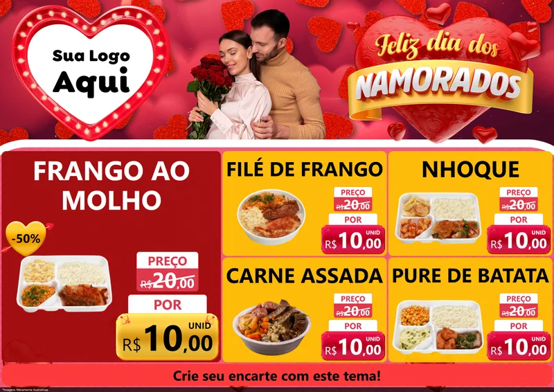 Modelo de Encarte para Encarte A4 Horizontal com o tema Feliz Dia Dos Namorados para Restaurante