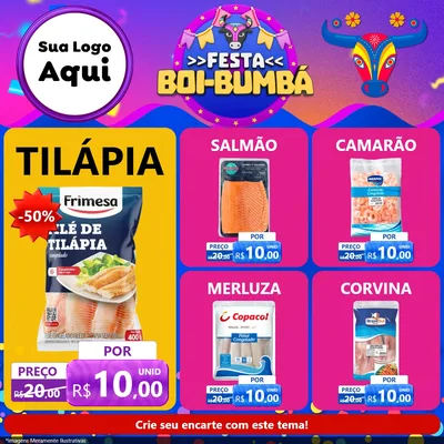 Modelo de Rede Social para Feed Facebook com o tema Festa Boi-Bumbá para Peixaria