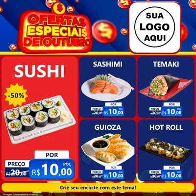 Modelo de Rede Social para Feed Facebook com o tema Ofertas Especiais de Outubro para Comida japonesa