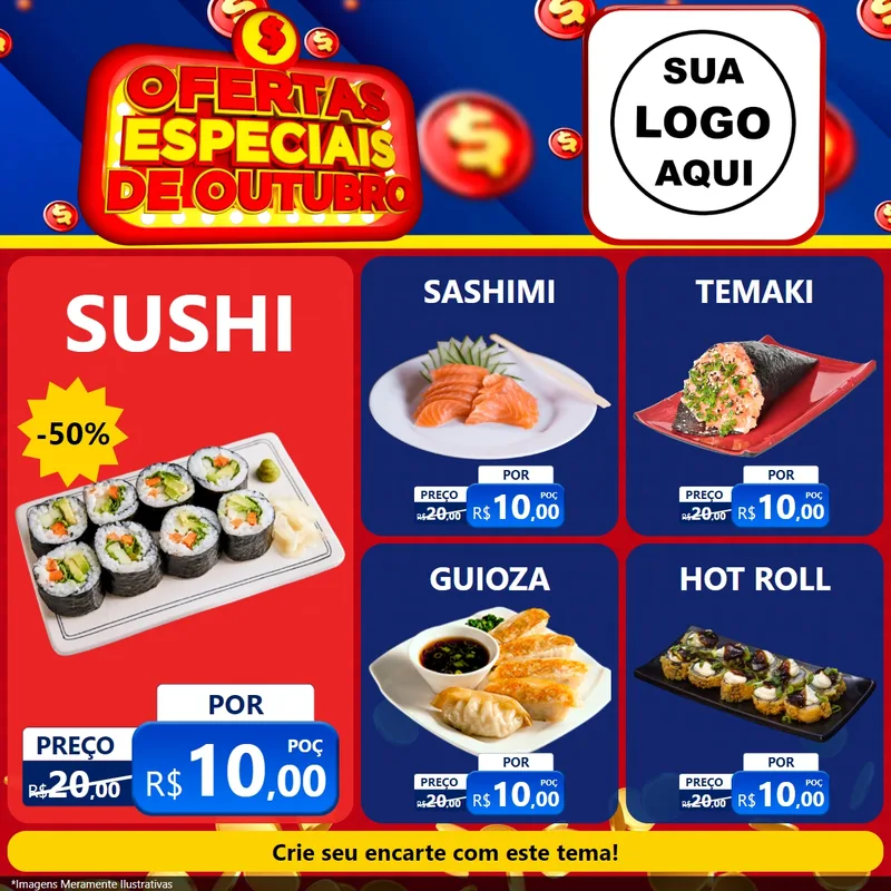 Modelo de Rede Social para Feed Facebook com o tema Ofertas Especiais de Outubro para Comida japonesa