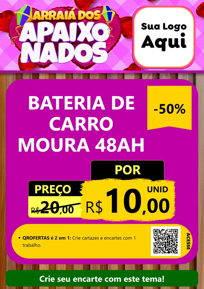 Modelo de Cartaz para Cartaz A4 Vertical com o tema Arraiá dos Apaixonados para Baterias Elétricas