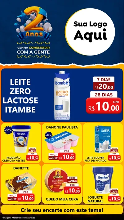 Modelo de Rede Social para Stories com o tema Aniversário de 2 anos para Frios e Laticínios