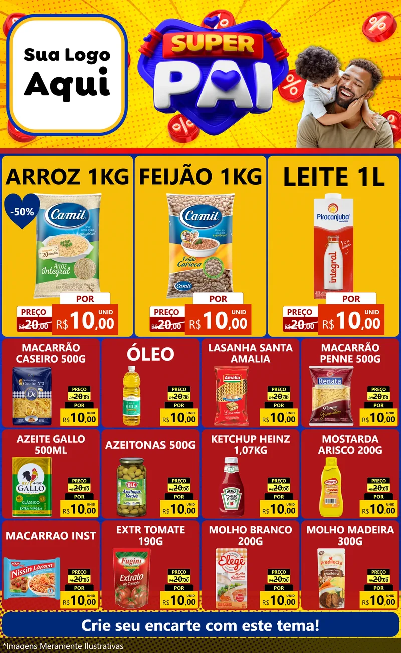 Modelo de Encarte para Encarte Grande com o tema Super Pai para Supermercado