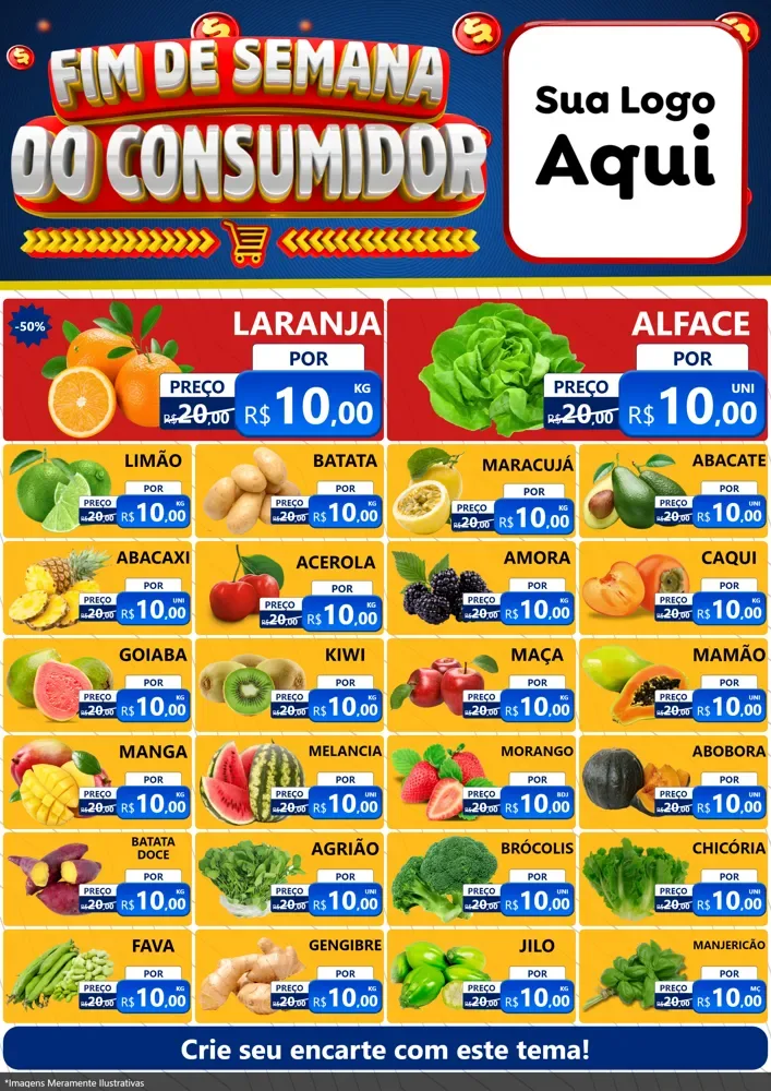 Modelo de Encarte para Encarte A4 Vertical com o tema Fim de Semana do Consumidor para Hortifrúti