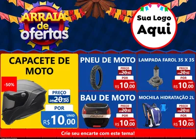 Modelo de Encarte para Encarte A4 Horizontal com o tema Arraiá de Ofertas para Moto peças