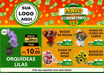 Modelo de Encarte para Encarte A4 Horizontal com o tema Comece Maio Economizando para Floricultura e jardim