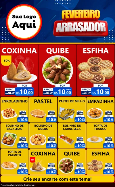 Modelo de Encarte para Encarte Grande com o tema Fevereiro Arrasador para Salgadaria