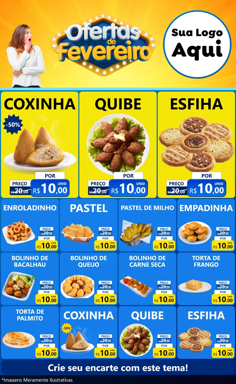 Modelo de Encarte para Encarte Grande com o tema Ofertas de Fevereiro para Salgadaria