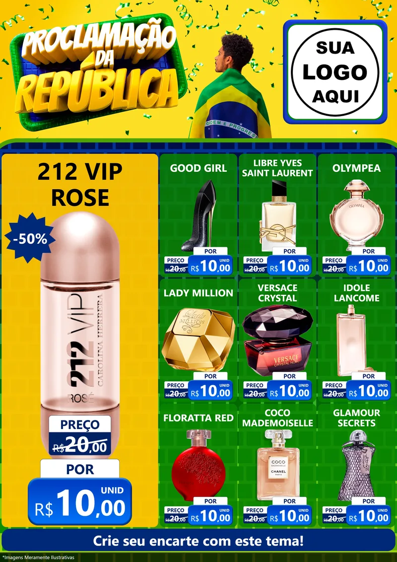 Modelo de Encarte para Encarte A4 Vertical com o tema Proclamação da República para Perfumes