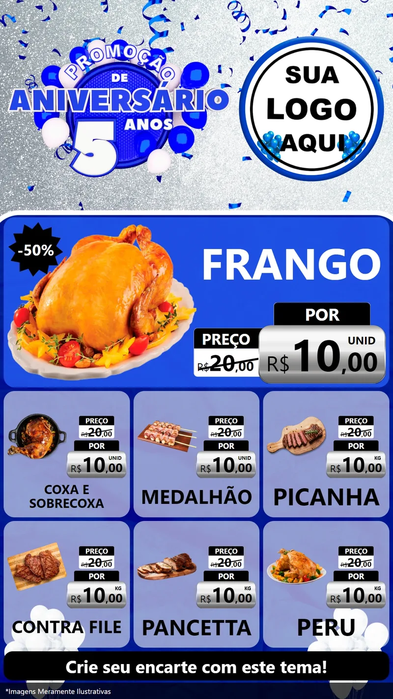 Modelo de Rede Social para Stories com o tema Promoção de Aniversário - 5 Anos para Assados