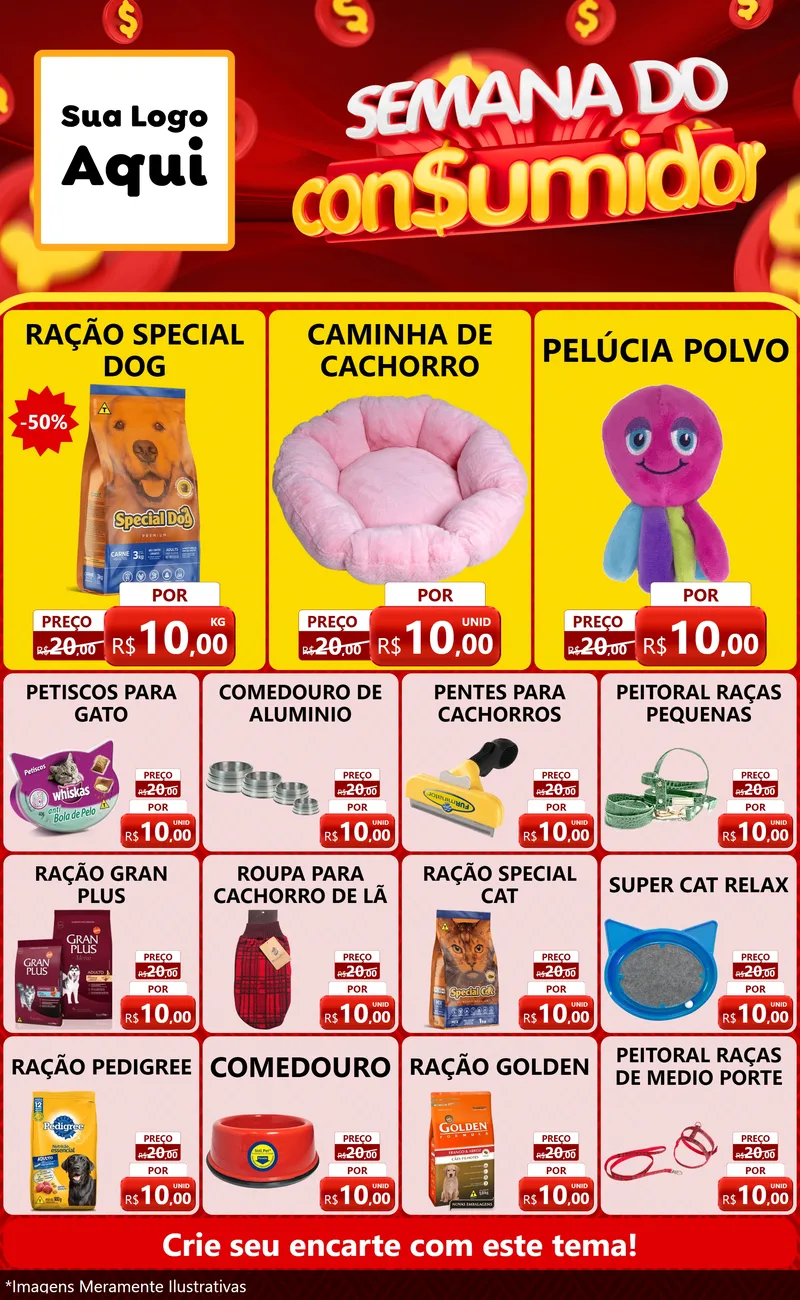 Modelo de Encarte para Encarte Grande com o tema Semana do Consumidor para Pet Shop