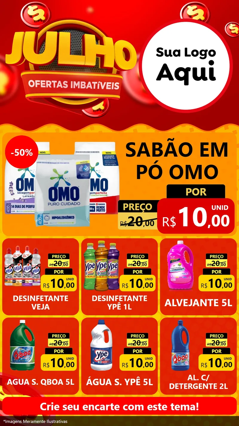 Modelo de Rede Social para Stories com o tema Julho Ofertas Imbatíveis para Produtos de Limpeza