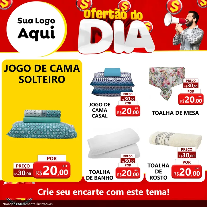 Modelo de Rede Social para Feed Facebook com o tema Ofertão do dia para Cama, Mesa e Banho