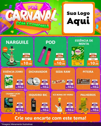 Modelo de Rede Social para Feed Instagram com o tema Pré-Carnaval Com Economia para Tabacaria