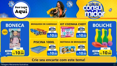 Modelo de TV para TV Horizontal com o tema Mês do Consumidor para Brinquedos
