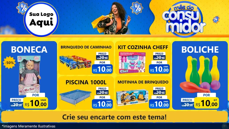 Modelo de TV para TV Horizontal com o tema Mês do Consumidor para Brinquedos
