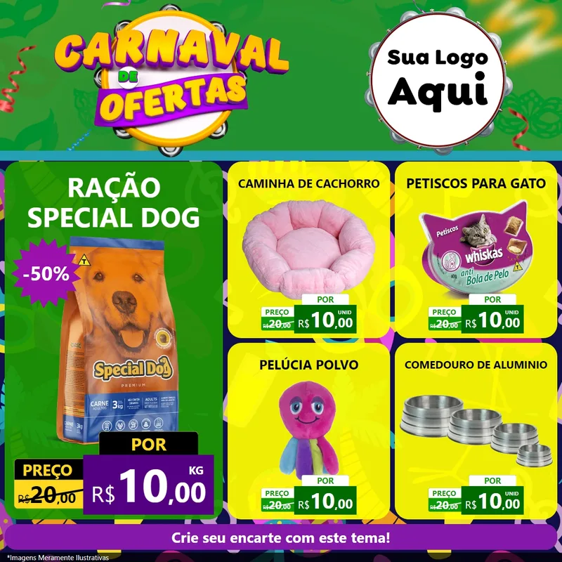 Modelo de Rede Social para Feed Facebook com o tema Carnaval de Ofertas para Pet Shop
