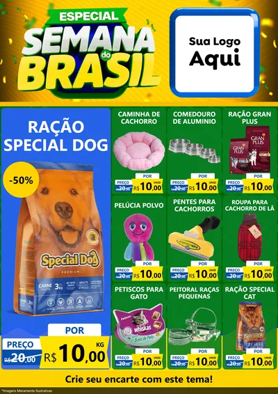 Modelo de Encarte para Encarte A4 Vertical com o tema Especial Semana do Brasil para Pet Shop