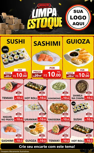 Modelo de Encarte para Encarte Grande com o tema Operação Limpa Estoque para Comida japonesa