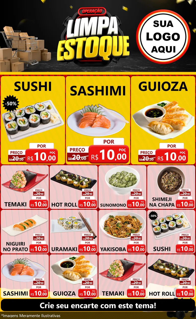 Modelo de Encarte para Encarte Grande com o tema Operação Limpa Estoque para Comida japonesa