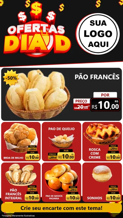 Modelo de Rede Social para Stories com o tema Ofertas Dia D para Padaria