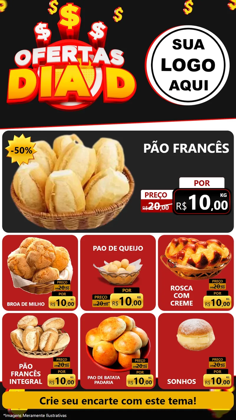 Modelo de Rede Social para Stories com o tema Ofertas Dia D para Padaria