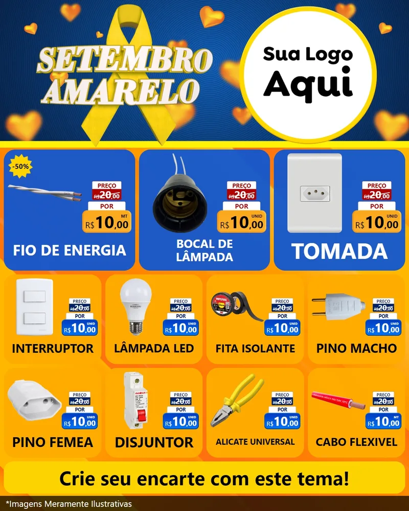 Modelo de Rede Social para Feed Instagram com o tema Setembro Amarelo para Materiais Elétricos