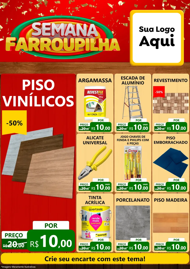 Modelo de Encarte para Encarte A4 Vertical com o tema Semana Farroupilha para Material para Construção