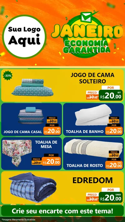 Modelo de TV para TV Vertical com o tema Janeiro - Economia Garantida para Cama, Mesa e Banho