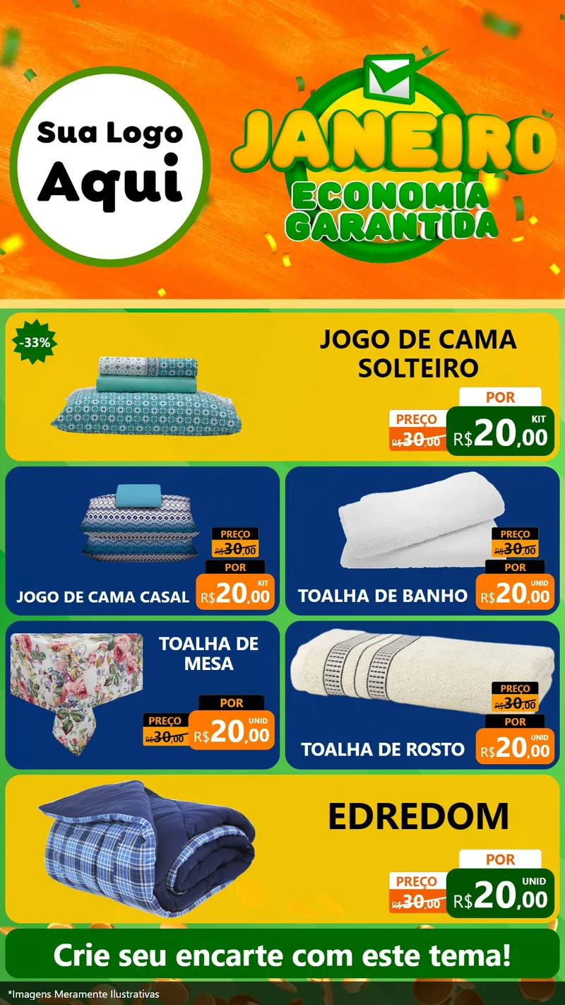 Modelo de TV para TV Vertical com o tema Janeiro - Economia Garantida para Cama, Mesa e Banho