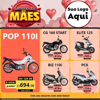 Modelo de Rede Social para Feed Facebook com o tema Semana das Mães para Concessionaria de Motos