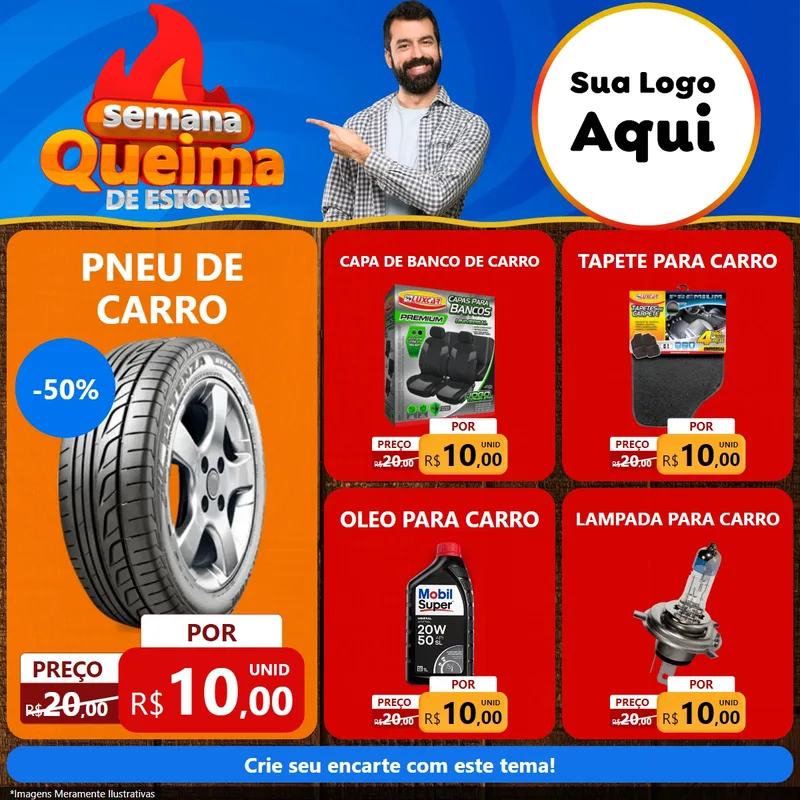 Modelo de Rede Social para Feed Facebook com o tema Semana Queima de Estoque para Auto peças
