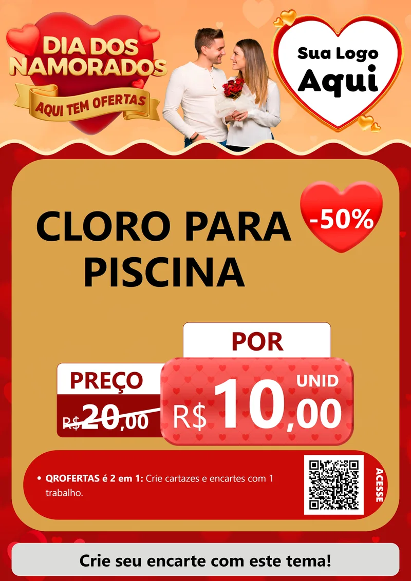 Modelo de Cartaz para Cartaz A4 Vertical com o tema Dia dos Namorados - Aqui Tem Ofertas para Produtos para Piscina