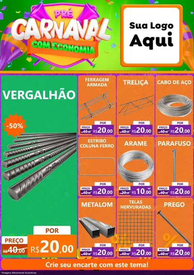 Modelo de Encarte para Encarte A4 Vertical com o tema Pré-Carnaval Com Economia para Ferragens