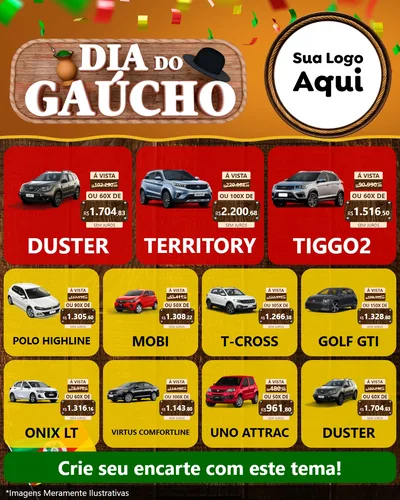 Modelo de Rede Social para Feed Instagram com o tema Dia do Gaúcho para Concessionaria de Carros
