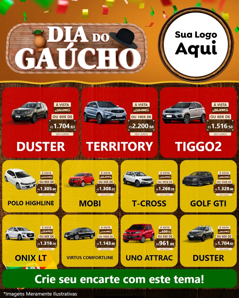 Modelo de Rede Social para Feed Instagram com o tema Dia do Gaúcho para Concessionaria de Carros