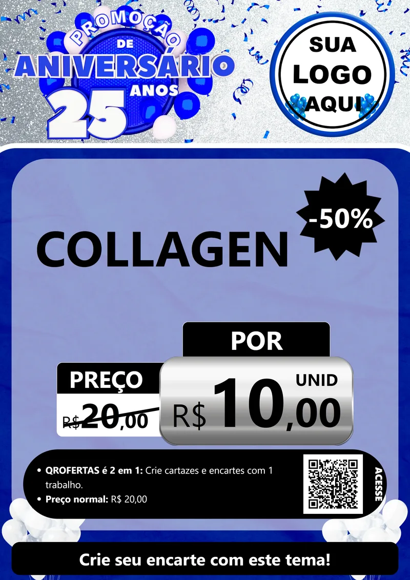 Modelo de Cartaz para Cartaz A4 Vertical com o tema Promoção de Aniversário - 25 Anos para Suplementos alimentares