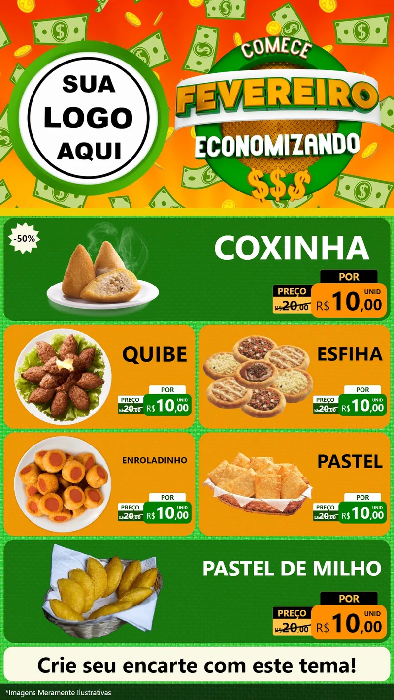 Modelo de TV para TV Vertical com o tema Comece Fevereiro Economizando para Salgadaria