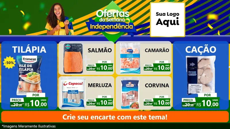 Modelo de TV para TV Horizontal com o tema Ofertas da Semana da Independência para Peixaria
