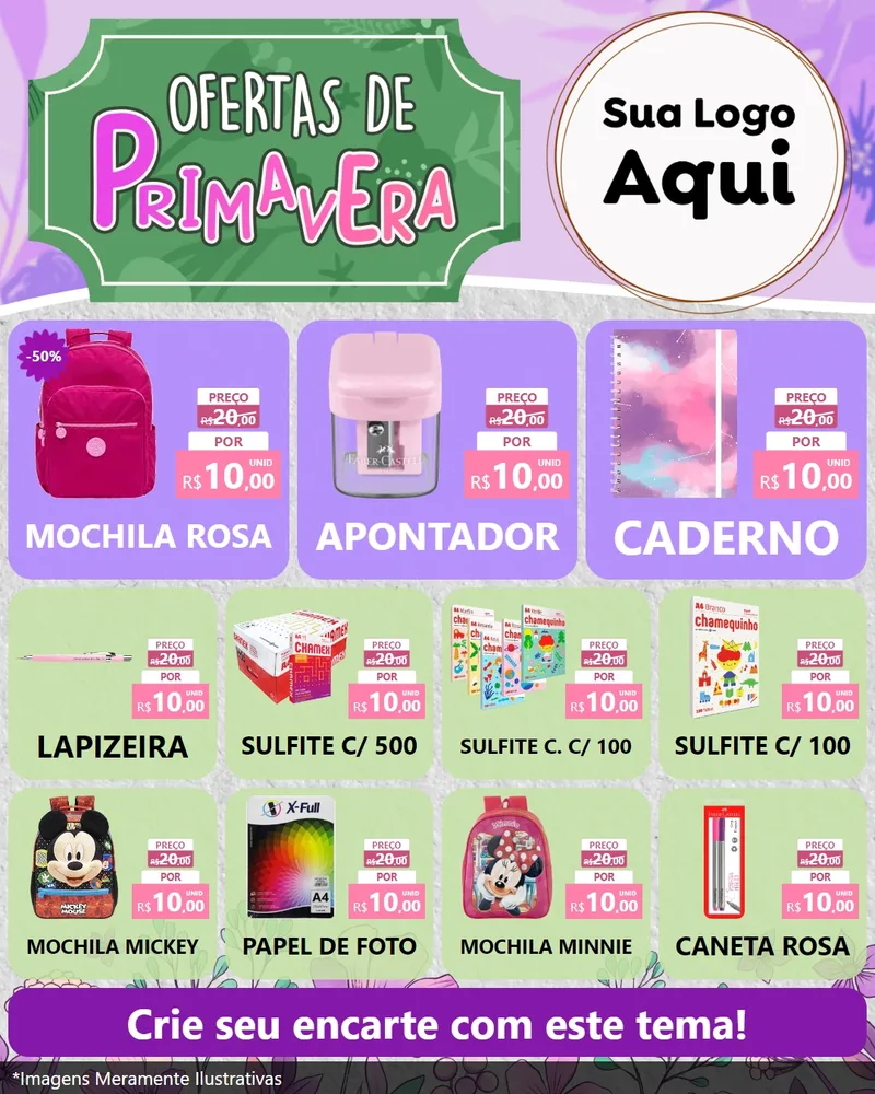 Modelo de Rede Social para Feed Instagram com o tema Ofertas de Primavera para Papelaria